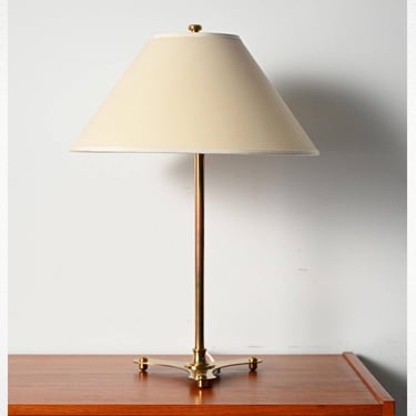 Brass Table Lamp Attributed to Josef Frank with Original Butter-White Shade (1950s–60s) 