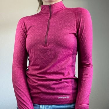 Patagonia Womens Quarter Zip Pink Hiking Long Sleeve Pullover Base Layer Shirt 