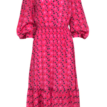 Tuckernuck - Pink w/ Green &amp; Orange Floral Long Sleeve Smocked Waist Dress Sz L