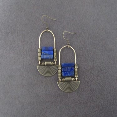 Blue lapis and bronze ethnic earrings 