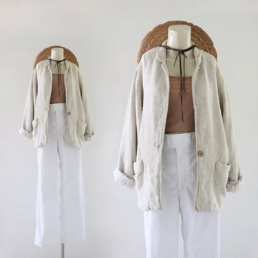 imperfect linen jacket - s - (see details) vintage 90s y2k beige womens size small blazer 