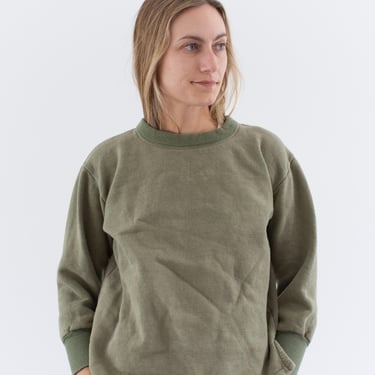 Vintage French Faded Olive Green Sweatshirt | Unisex Two Tone | 70s Made in France | FS128 | S M | 