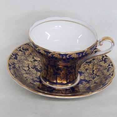 1930s Aynsley English Bone China Cobalt Blue Gold Teacup and Saucer 2666B