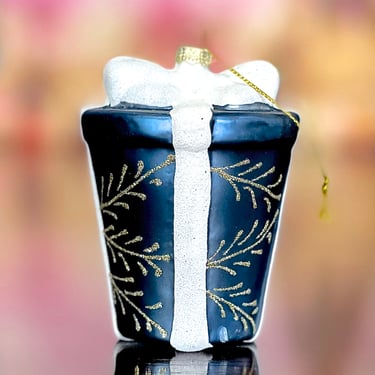 VINTAGE: Glass Christmas Gift Ornament - Present Ornament - Mercury Ornament - Holiday - Xmas 
