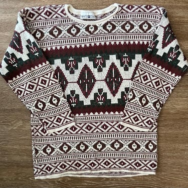 Vintage White Stag Aztec Pattern Pullover Sweater Medium 