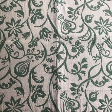 Art Nouveau Woven Floral Cotton Fabric Panel, Green, Tulips, Double Sided, Project Textile 