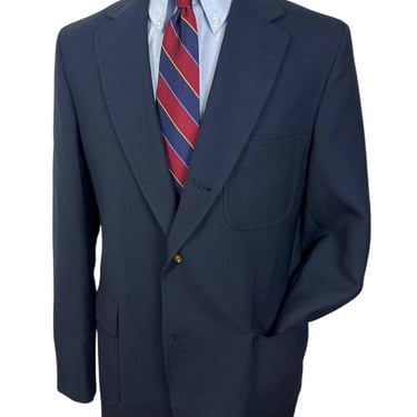 Vintage BROOKS BROTHERS "346" Navy Hopsack 3 Roll 2 Sack Blazer ~ size 40 R ~ jacket / sport coat ~ Preppy / Ivy Style / Trad ~ Gold Buttons 