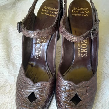 Vintage 30s/ 40s  Hand Made Palizzio Peep Toe Sling Back Shoes/ Heels/ Sandals Alligator/Crocodile / 8N 