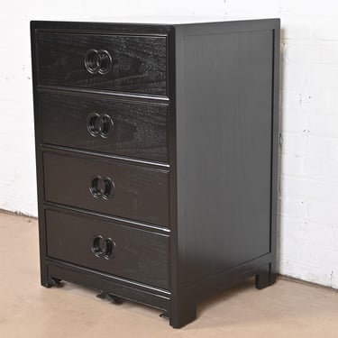 Michael Taylor for Baker Far East Collection Black Lacquered Chest of Drawers, Newly Refinished