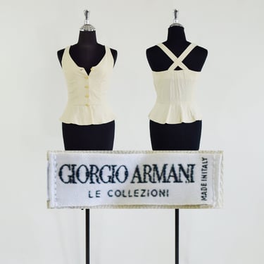 1990s Giorgio Armani White Top | 90s Creme Evening Top | Armani | Small 