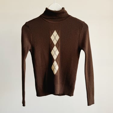 Cappuccino Argyle Ribbed Turtleneck