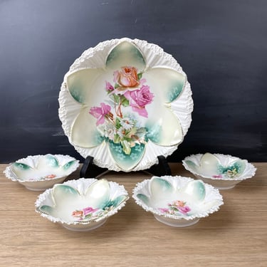R.S. Prussia roses and daisies berry bowl set of 5 - antique serving pieces 