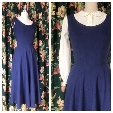 1950s Dress - Fantastic Vintage 50s Sleeveless Jumper Style Day Dress Made in Heavy Linen with Nipped Waist 