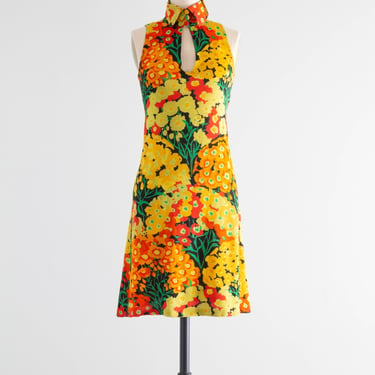 Iconic Late 1960's Ken Scott Floral Print Mini Dress In Cotton Jersey / XS