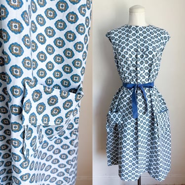 Vintage Blue Medallion Print House Dress / 2XL 