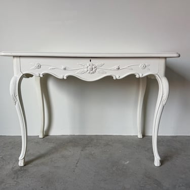 Vintage French Provincial White Painted Foyer Console / Secretary Desk by Auffray & Co. 