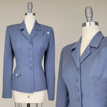 1950s Jacket / Fitted Wool Jacket / Women's Jacket w/ Rhinestone Buttons / 1950s Suit Jacket / 1950s New Look / Evening Jacket / Size Small 