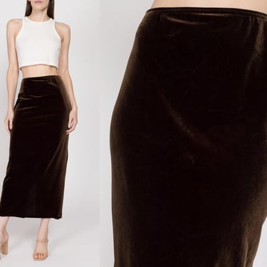 Sm-Med 90s Minimalist Olive Brown Velvet Maxi Skirt | Vintage High Waisted Grunge A Line Back Slit Skirt 