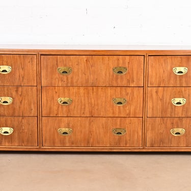 Drexel Heritage Hollywood Regency Campaign Oak Triple Dresser or Credenza