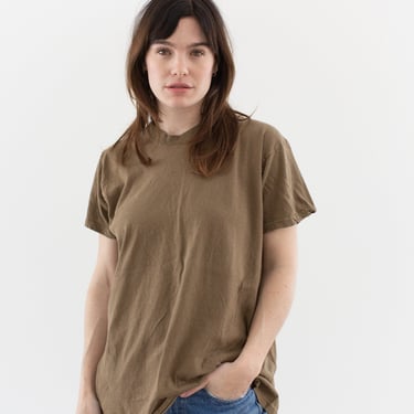 Vintage Crew Neck Brown T-Shirt | Cotton Army Brown Tee | Nude Tee | M | T074 