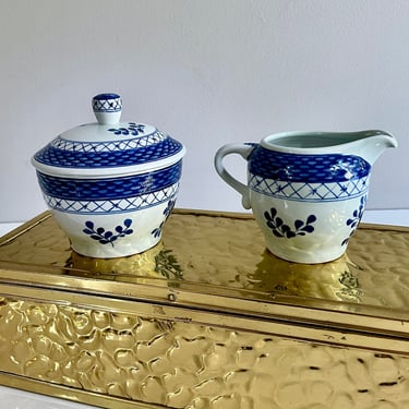Vintage Royal Copenhagen Faience, Sugar Bowl and Cream Pitcher Creamer, Trankebar Tranquebar Blue Flower - Collectible, Denmark, Blue White 