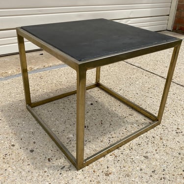 Vintage Slate and Brass End Accent Table Milo Baughman Mid Century Modern 