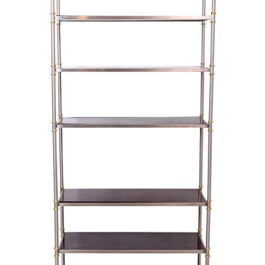 Billy Baldwin Style Polished Steel and Brass Etagere