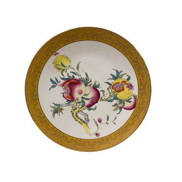 Chinese Pink Yellow Pomegranate Graphic Porcelain Display Charger Plate ws3302E 