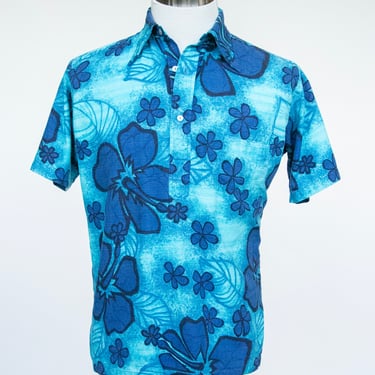 1960s Hawaiian Shirt Floral Cotton Men's M 