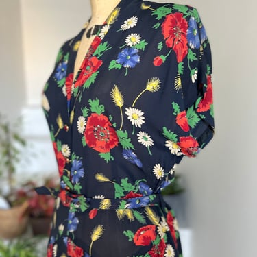Darling Floral Harvest Semi Sheer Rayon Print Day Dress Details Galore 38 Bust Vintage 