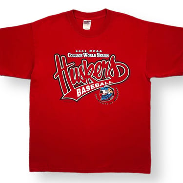 Vintage 2001 University of Nebraska Huskers Baseball College World Series Graphic T-Shirt Size Large 