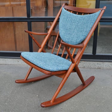 Teak Scissor Base Rocking Chair by Frank Reenskaug for Bramin in Tweed