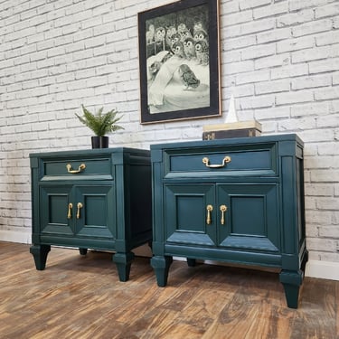 Available!! Dark Green Midcentury Modern / Neoclassical Nightstands / end tables. 