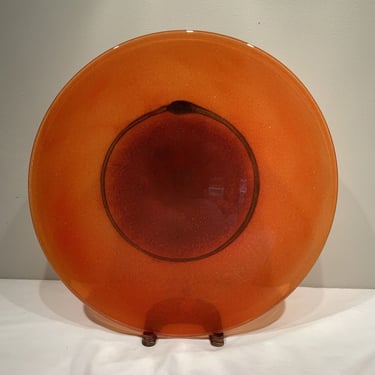 Calvin Klein orange Decorator Centerpiece bowl, Centerpiece Art Glass bowl, modern decorative wall plate, mcm centerpiece bowl 