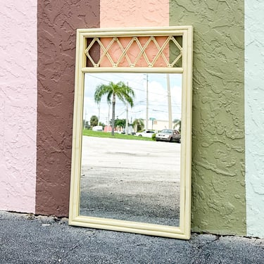 Yellow Ficks Reed Lattice Rattan Mirror