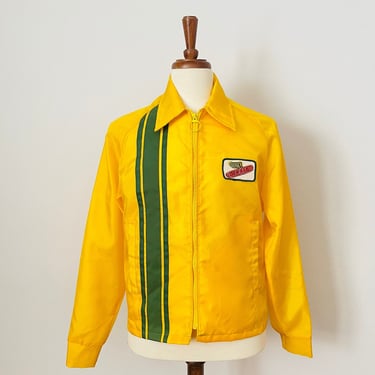 Vintage Dekalb Windbreaker Jacket / Butterfly Collar / 1970s / Yellow / Green Stripe / FREE SHIPPING 