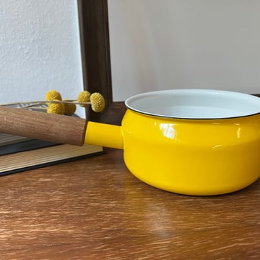 Vintage 1960s Arabia Finel Seppo Mallat Yellow Cast-Iron Enamelware Saucepan | Finnish Design MCM | Retro Kitchen Diner Cafe Decor | No lid 