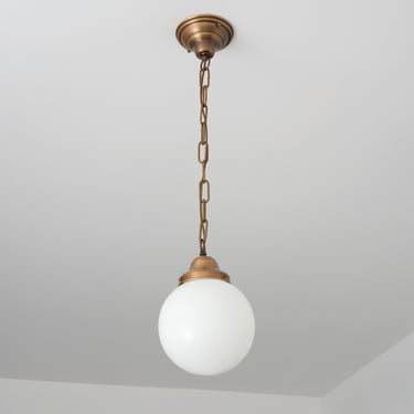Globe Pendant Light - Chain Fixture - White Glass shade - Schoolhouse Lighting 