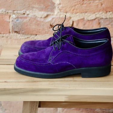 purple suede shoes 90s vintage Hush Puppies purple leather lace up oxfords creepers size 6.5 