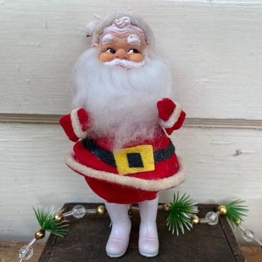 Vintage Plastic Santa With Velveteen Suit, Ornament, Santa Collector, Made In Japan 