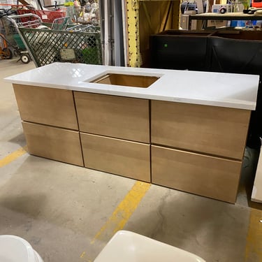 Freestanding Single Bathroom Vanity with Tan Base and Stone Countertop