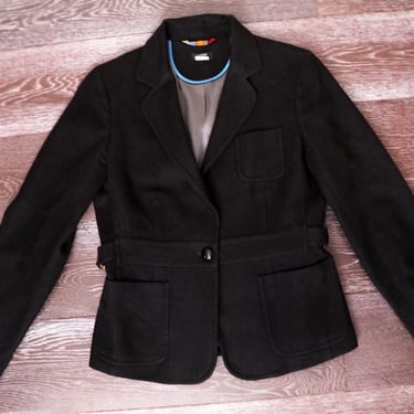 Scotland Wool Robert Noble for J. Crew Fitted Jacket Blazer Vintage Black 100% Wool Suit Jacket Coat, sz T10 