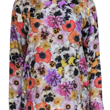 Roseanna - Bright Floral Print Long Sleeve Silk Blouse Sz L