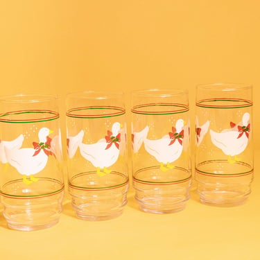Set of 4 Vintage 80s Clear Duck Novelty Drinking Clear Glasses Cups 