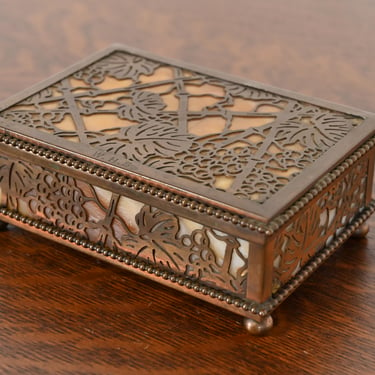 Tiffany Studios New York Grapevine Pattern Bronze and Slag Glass Box