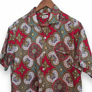 vintage paisley shirt / 60s button up / 1960s paisley psychedelic short sleeve cotton button up shirt Medium 