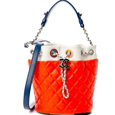 Chanel Lambskin Quilted Drawstring Tote Bucket Bag