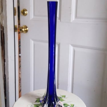 VINTAGE Cobalt Blue Glass Vase// Italian Art Glass Bud Vase// Elephant Foot Vase//  MCM Decor 