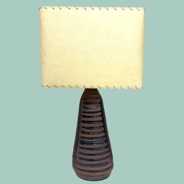 Vintage Table Lamp Retro 2000s Y2K + Handmade + Contemporary Lighting + Square Lamp Shade + Ceramic + Pottery + Home and Table Decor 