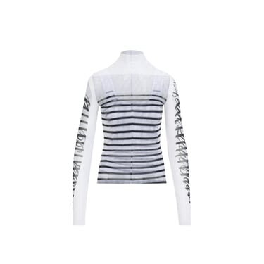 Jean Paul Gaultier Spandex Mesh Printed Feathers Mariniere Top Women